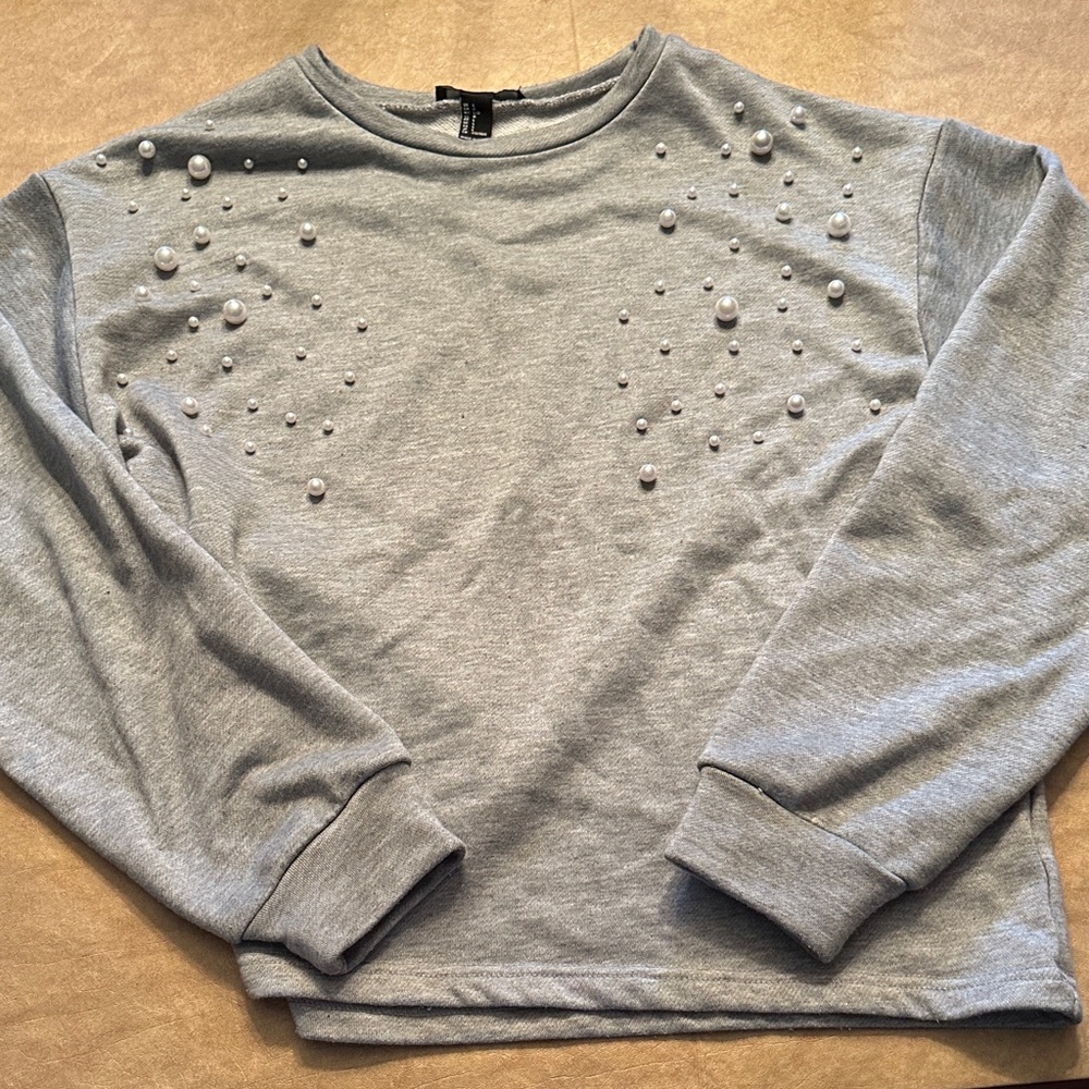 Forever21 Gray Pearl Embellished Sweatshirt